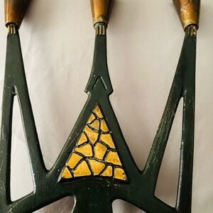 Judaica-mid century-3 arms brass Shabbat candelabra-Brutalist/Art nouveau style